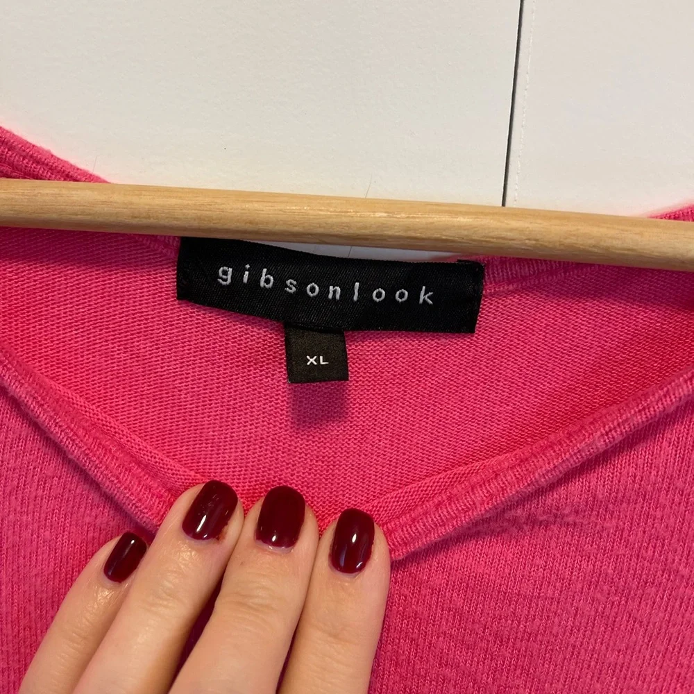 Gibson Cozy Twist Front Pullover in lipstick pink, X-Large